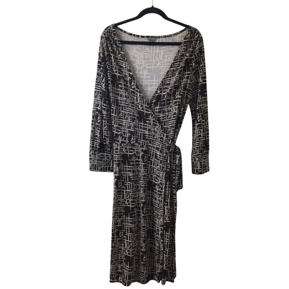 Ann Taylor Dress Women’s 10 Brown Midi Wrap Bamboo Motif Print Jersey Stretch